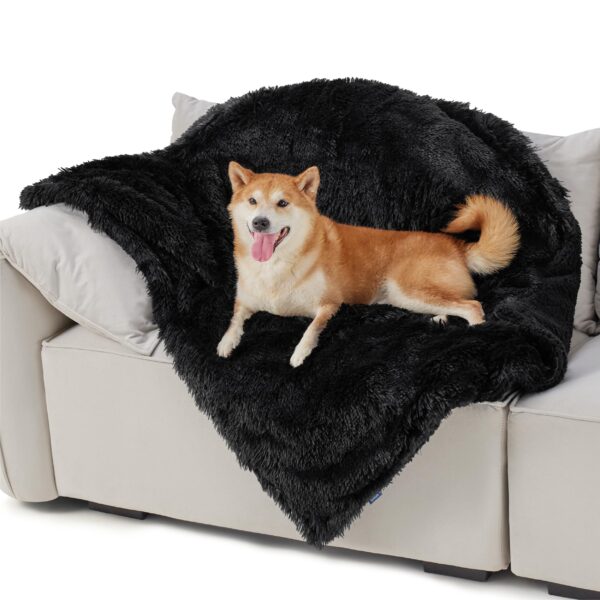 Waterproof Dog Blankets for Large Dogs - Cat Blanket for Bed Couch Protector Washable Long Faux Fur, Calming Soft Reversible Throw Furniture Protection for Puppy Pet, 60