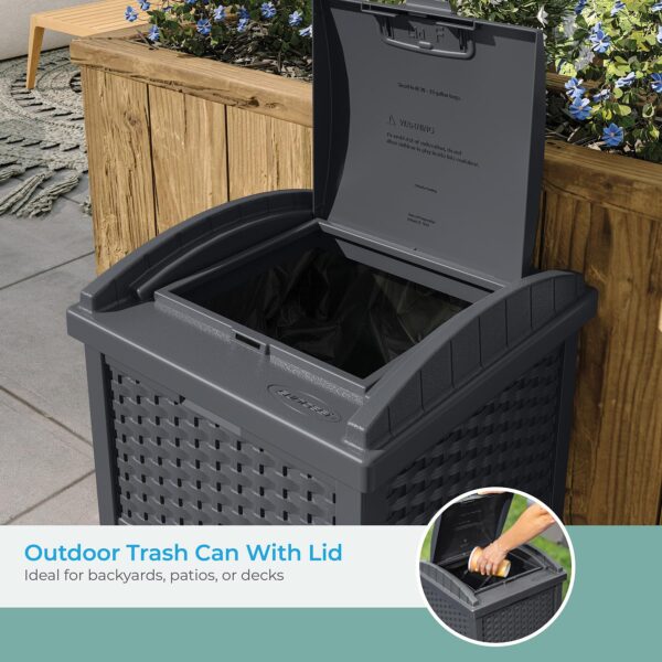 Suncast 33 Gallon Commercial Outdoor Trashcan Hideaway with Lid for 30 to 33 Gallon Trash Bags for Garage, Backyard, or Garden, Brown