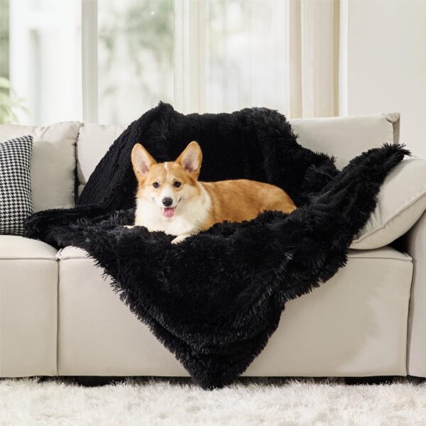 Waterproof Dog Blankets for Large Dogs - Cat Blanket for Bed Couch Protector Washable Long Faux Fur, Calming Soft Reversible Throw Furniture Protection for Puppy Pet, 60