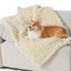 Waterproof Dog Blankets for Large Dogs - Cat Blanket for Bed Couch Protector Washable Long Faux Fur, Calming Soft Reversible Throw Furniture Protection for Puppy Pet, 60