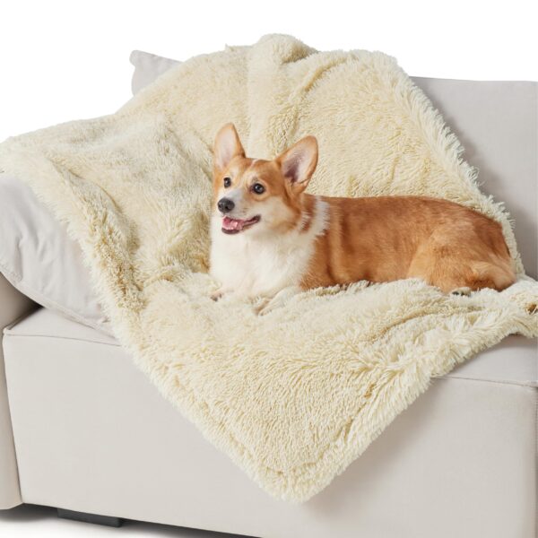 Waterproof Dog Blankets for Large Dogs - Cat Blanket for Bed Couch Protector Washable Long Faux Fur, Calming Soft Reversible Throw Furniture Protection for Puppy Pet, 60