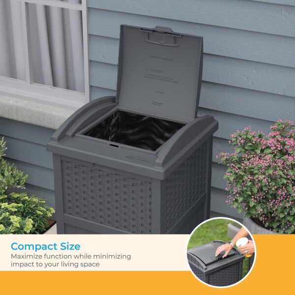 Suncast 33 Gallon Commercial Outdoor Trashcan Hideaway with Lid for 30 to 33 Gallon Trash Bags for Garage, Backyard, or Garden, Brown