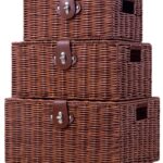 Set of 3 Woven Storage Basket Bin Wicker Hamper Stackable Box with Lid & Lock, Container Tote Cube Organizer for Nursery, Baby Toiletry, Diaper, Toys, Home Closet, Laundry, DVD, Book (Grey)