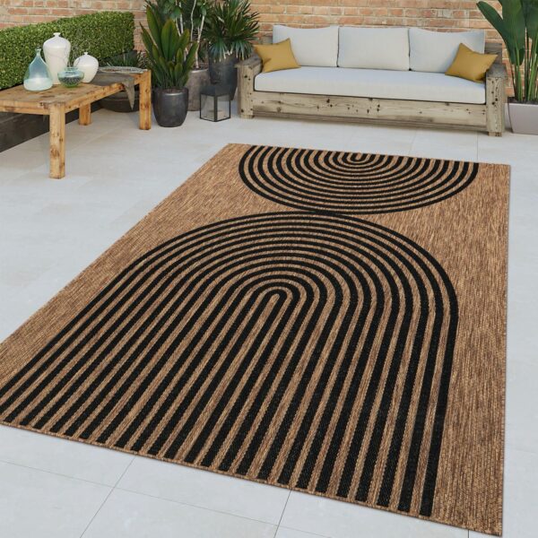 Indoor and Outdoor Rug Boho Abstract Line Pattern in Black Brown
