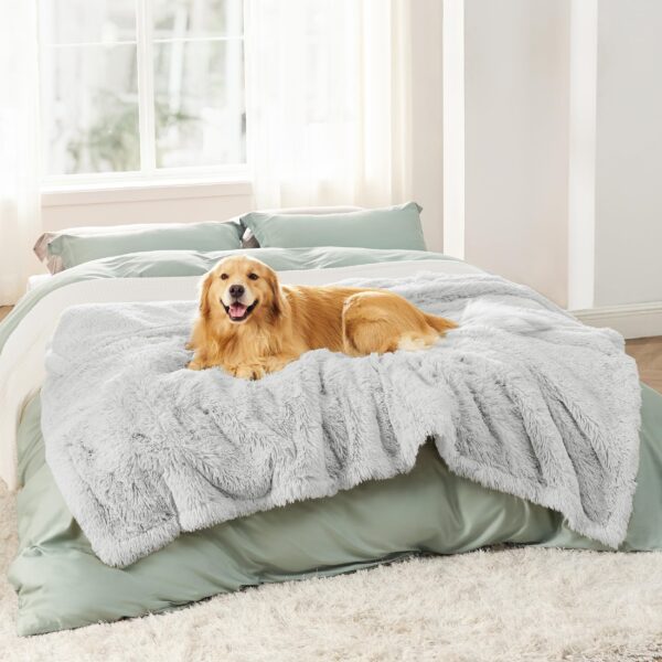 Waterproof Dog Blankets for Large Dogs - Cat Blanket for Bed Couch Protector Washable Long Faux Fur, Calming Soft Reversible Throw Furniture Protection for Puppy Pet, 60