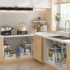 Under Sink Organizer, Pull Out Cabinet Organizer 2 Tier Slide Out Sink Shelf Cabinet Storage Shelves, Under Sink Storage for Kitchen Bathroom Cabinet, White, 1 Pack