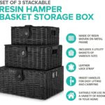 Set of 3 Woven Storage Basket Bin Wicker Hamper Stackable Box with Lid & Lock, Container Tote Cube Organizer for Nursery, Baby Toiletry, Diaper, Toys, Home Closet, Laundry, DVD, Book (Grey)
