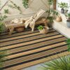 Outdoor Rug Waterproof for Patio Clearance Black and White Camping Rug 8x10 Plastic Straw Striped Floor Carpet for Backyard, Picnic, RV, Deck, Bench, Balcony