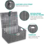 Set of 3 Woven Storage Basket Bin Wicker Hamper Stackable Box with Lid & Lock, Container Tote Cube Organizer for Nursery, Baby Toiletry, Diaper, Toys, Home Closet, Laundry, DVD, Book (Grey)