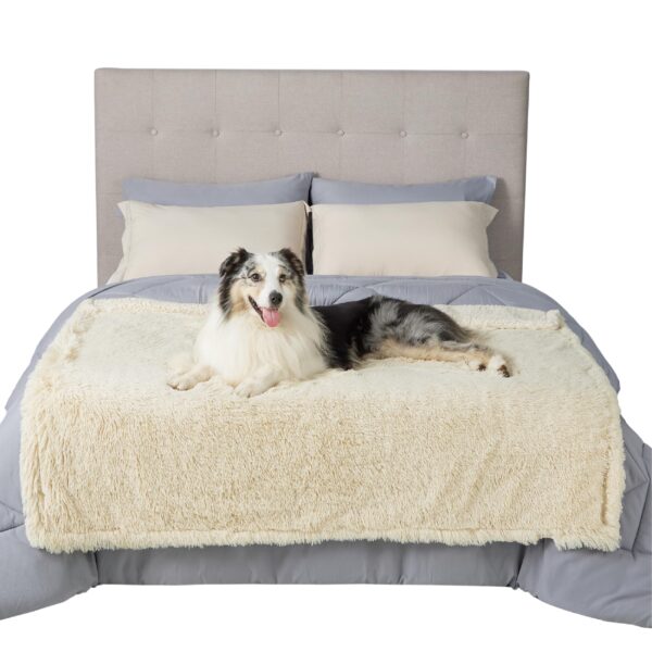 Waterproof Dog Blankets for Large Dogs - Cat Blanket for Bed Couch Protector Washable Long Faux Fur, Calming Soft Reversible Throw Furniture Protection for Puppy Pet, 60