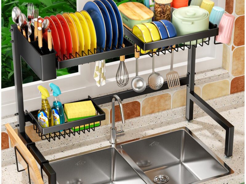 ［2-Tier 4 Baskets］Over The Sink Dish Drying Rack, 24.8