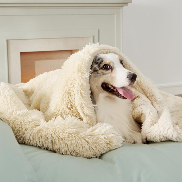 Waterproof Dog Blankets for Large Dogs - Cat Blanket for Bed Couch Protector Washable Long Faux Fur, Calming Soft Reversible Throw Furniture Protection for Puppy Pet, 60