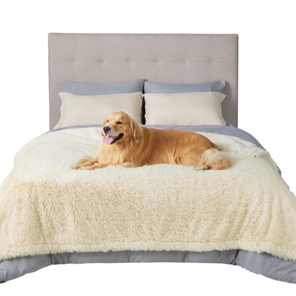Waterproof Dog Blankets for Large Dogs - Cat Blanket for Bed Couch Protector Washable Long Faux Fur, Calming Soft Reversible Throw Furniture Protection for Puppy Pet, 60