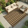 Outdoor Rug Waterproof for Patio Clearance Black and White Camping Rug 8x10 Plastic Straw Striped Floor Carpet for Backyard, Picnic, RV, Deck, Bench, Balcony