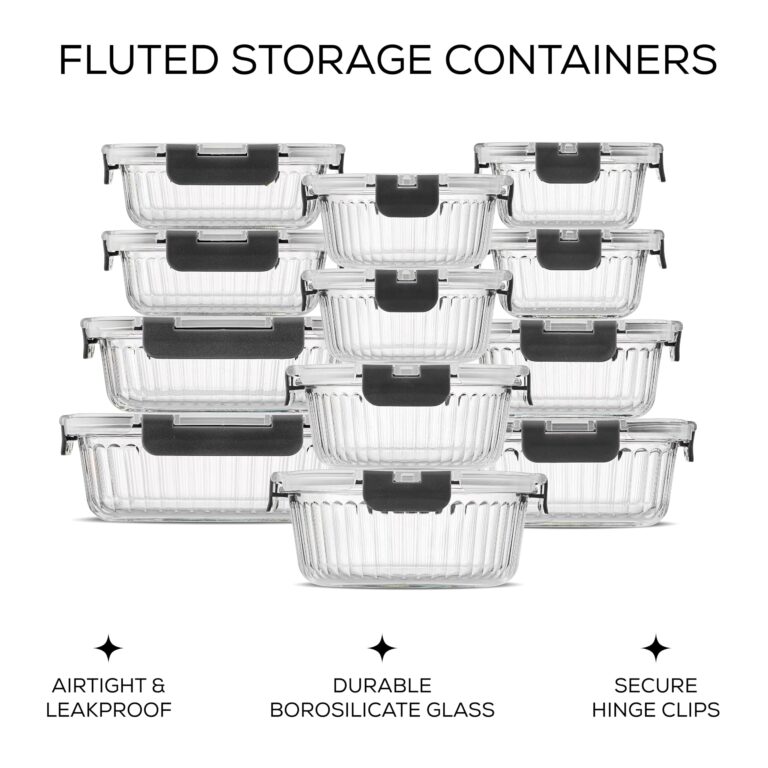 24pc Borosilicate Glass Storage Containers with Lids | 12 Airtight/Freezer Safe Food Storage Containers for Pantry and Kitchen | Meal Prep Container for Lunch | Glass Tupperware Set