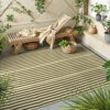 Outdoor Rug Waterproof for Patio Clearance Black and White Camping Rug 8x10 Plastic Straw Striped Floor Carpet for Backyard, Picnic, RV, Deck, Bench, Balcony