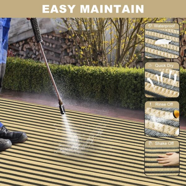 Outdoor Rug Waterproof for Patio Clearance Black and White Camping Rug 8x10 Plastic Straw Striped Floor Carpet for Backyard, Picnic, RV, Deck, Bench, Balcony