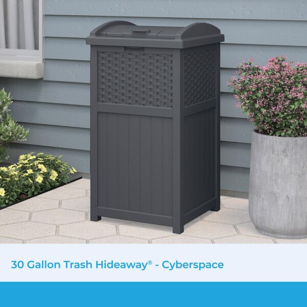 Suncast 33 Gallon Commercial Outdoor Trashcan Hideaway with Lid for 30 to 33 Gallon Trash Bags for Garage, Backyard, or Garden, Brown