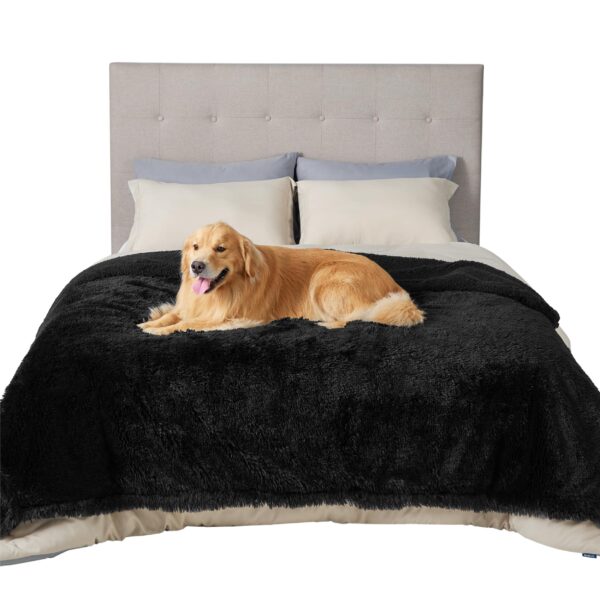Waterproof Dog Blankets for Large Dogs - Cat Blanket for Bed Couch Protector Washable Long Faux Fur, Calming Soft Reversible Throw Furniture Protection for Puppy Pet, 60
