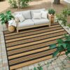 Outdoor Rug Waterproof for Patio Clearance Black and White Camping Rug 8x10 Plastic Straw Striped Floor Carpet for Backyard, Picnic, RV, Deck, Bench, Balcony