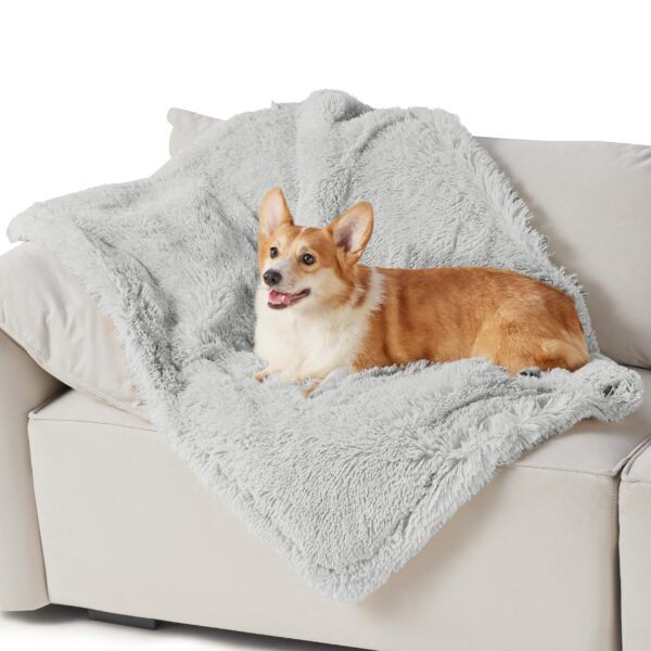 Waterproof Dog Blankets for Large Dogs - Cat Blanket for Bed Couch Protector Washable Long Faux Fur, Calming Soft Reversible Throw Furniture Protection for Puppy Pet, 60