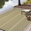 Outdoor Rug Waterproof for Patio Clearance Black and White Camping Rug 8x10 Plastic Straw Striped Floor Carpet for Backyard, Picnic, RV, Deck, Bench, Balcony