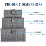 Set of 3 Woven Storage Basket Bin Wicker Hamper Stackable Box with Lid & Lock, Container Tote Cube Organizer for Nursery, Baby Toiletry, Diaper, Toys, Home Closet, Laundry, DVD, Book (Grey)