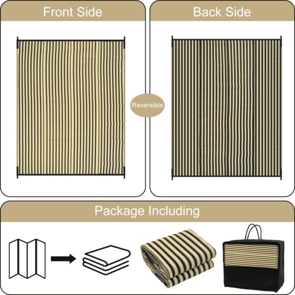 Outdoor Rug Waterproof for Patio Clearance Black and White Camping Rug 8x10 Plastic Straw Striped Floor Carpet for Backyard, Picnic, RV, Deck, Bench, Balcony
