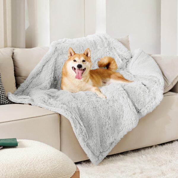 Waterproof Dog Blankets for Large Dogs - Cat Blanket for Bed Couch Protector Washable Long Faux Fur, Calming Soft Reversible Throw Furniture Protection for Puppy Pet, 60