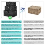 Set of 3 Woven Storage Basket Bin Wicker Hamper Stackable Box with Lid & Lock, Container Tote Cube Organizer for Nursery, Baby Toiletry, Diaper, Toys, Home Closet, Laundry, DVD, Book (Grey)