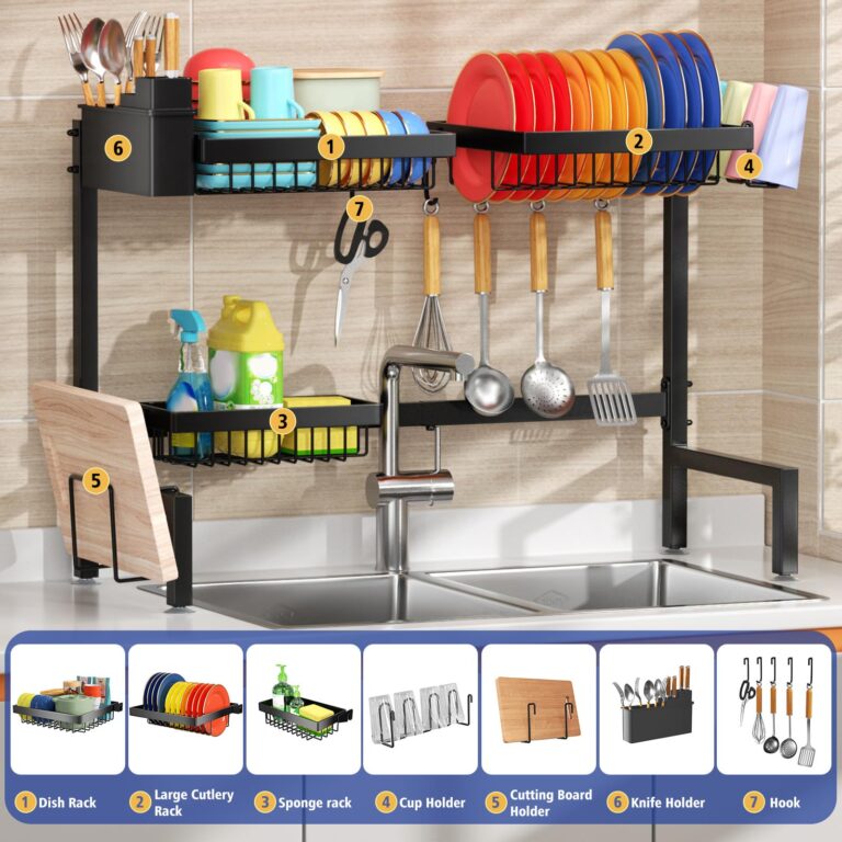 ［2-Tier 4 Baskets］Over The Sink Dish Drying Rack, 24.8