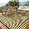 Outdoor Rug Waterproof for Patio Clearance Black and White Camping Rug 8x10 Plastic Straw Striped Floor Carpet for Backyard, Picnic, RV, Deck, Bench, Balcony