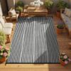 Outdoor Rug Waterproof for Patio Clearance Black and White Camping Rug 8x10 Plastic Straw Striped Floor Carpet for Backyard, Picnic, RV, Deck, Bench, Balcony
