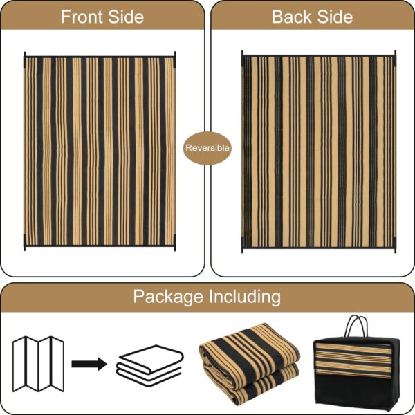Outdoor Rug Waterproof for Patio Clearance Black and White Camping Rug 8x10 Plastic Straw Striped Floor Carpet for Backyard, Picnic, RV, Deck, Bench, Balcony
