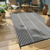 Outdoor Rug Waterproof for Patio Clearance Black and White Camping Rug 8x10 Plastic Straw Striped Floor Carpet for Backyard, Picnic, RV, Deck, Bench, Balcony