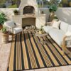 Outdoor Rug Waterproof for Patio Clearance Black and White Camping Rug 8x10 Plastic Straw Striped Floor Carpet for Backyard, Picnic, RV, Deck, Bench, Balcony