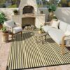 Outdoor Rug Waterproof for Patio Clearance Black and White Camping Rug 8x10 Plastic Straw Striped Floor Carpet for Backyard, Picnic, RV, Deck, Bench, Balcony