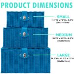 Set of 3 Woven Storage Basket Bin Wicker Hamper Stackable Box with Lid & Lock, Container Tote Cube Organizer for Nursery, Baby Toiletry, Diaper, Toys, Home Closet, Laundry, DVD, Book (Grey)