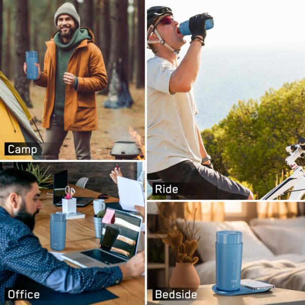 Temperature Control Heated Coffee Mug Smart Self Heating Travel Mug 12 Oz App Controlled Warmer Mug 4-10 Hour LED Display Keep Coffee Hot All Day Fast Wireless Charger Base Jade Green