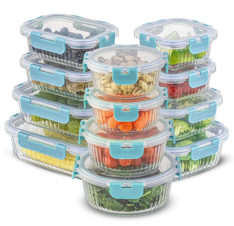 24pc Borosilicate Glass Storage Containers with Lids | 12 Airtight/Freezer Safe Food Storage Containers for Pantry and Kitchen | Meal Prep Container for Lunch | Glass Tupperware Set