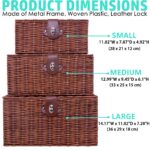 Set of 3 Woven Storage Basket Bin Wicker Hamper Stackable Box with Lid & Lock, Container Tote Cube Organizer for Nursery, Baby Toiletry, Diaper, Toys, Home Closet, Laundry, DVD, Book (Grey)