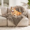 Waterproof Dog Blankets for Large Dogs - Cat Blanket for Bed Couch Protector Washable Long Faux Fur, Calming Soft Reversible Throw Furniture Protection for Puppy Pet, 60