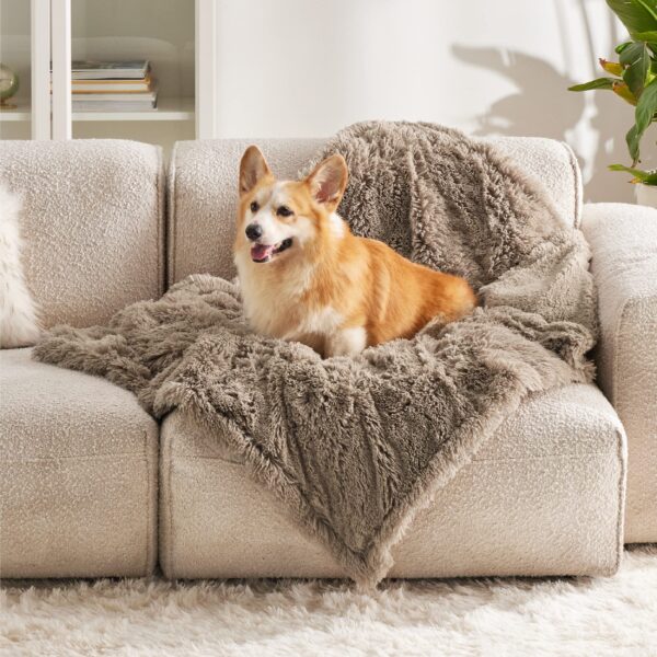 Waterproof Dog Blankets for Large Dogs - Cat Blanket for Bed Couch Protector Washable Long Faux Fur, Calming Soft Reversible Throw Furniture Protection for Puppy Pet, 60