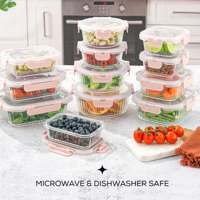24pc Borosilicate Glass Storage Containers with Lids | 12 Airtight/Freezer Safe Food Storage Containers for Pantry and Kitchen | Meal Prep Container for Lunch | Glass Tupperware Set