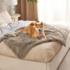 Waterproof Dog Blankets for Large Dogs - Cat Blanket for Bed Couch Protector Washable Long Faux Fur, Calming Soft Reversible Throw Furniture Protection for Puppy Pet, 60
