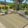 Outdoor Rug Waterproof for Patio Clearance Black and White Camping Rug 8x10 Plastic Straw Striped Floor Carpet for Backyard, Picnic, RV, Deck, Bench, Balcony