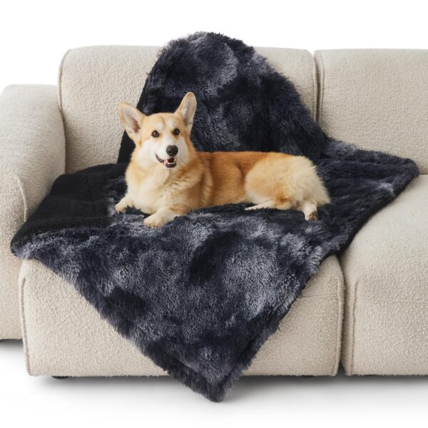 Waterproof Dog Blankets for Large Dogs - Cat Blanket for Bed Couch Protector Washable Long Faux Fur, Calming Soft Reversible Throw Furniture Protection for Puppy Pet, 60