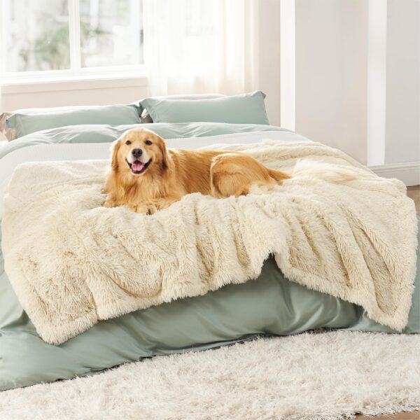 Waterproof Dog Blankets for Large Dogs - Cat Blanket for Bed Couch Protector Washable Long Faux Fur, Calming Soft Reversible Throw Furniture Protection for Puppy Pet, 60