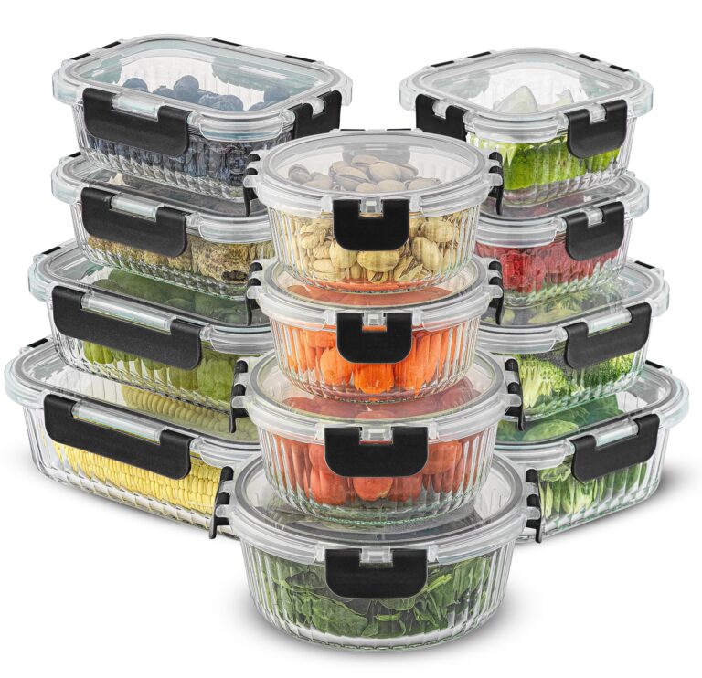 24pc Borosilicate Glass Storage Containers with Lids | 12 Airtight/Freezer Safe Food Storage Containers for Pantry and Kitchen | Meal Prep Container for Lunch | Glass Tupperware Set