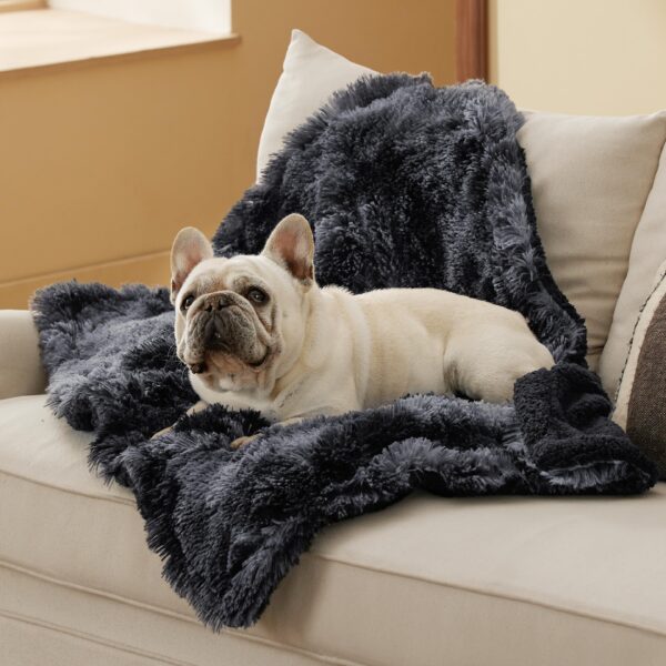 Waterproof Dog Blankets for Large Dogs - Cat Blanket for Bed Couch Protector Washable Long Faux Fur, Calming Soft Reversible Throw Furniture Protection for Puppy Pet, 60